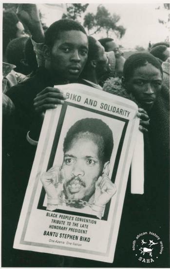 Poster of Biko carried at the funeral, 25 September 1977. Source: SAHA