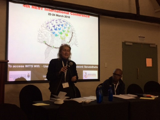 Prof Jill Bradbury with Ayanda Mahlaba during the latterâs presentation on the first day of the conference.