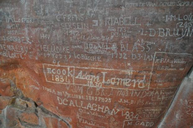 Names engraved on the walls of the cave. Credit: Heather MacAlister