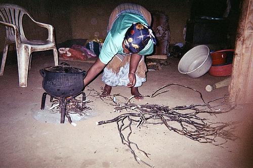 Mrs Temane cooking pap for supper