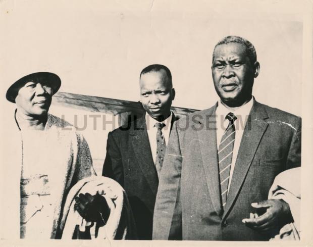 Nokukhanya Luthuli, M B Yengwa and Chief Albert Luthuli en route to Oslo, Norway to receive the Nobel Peace Prize for 1960 (1961) LutMus2005.01.179 Yengwa Collection, Luthuli Museum