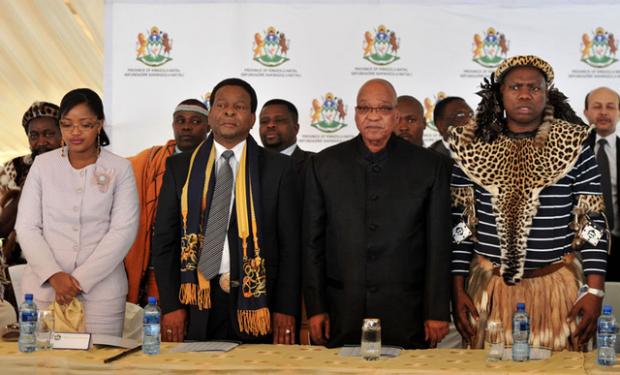 <i>Posted on August 5, 2012   </i><br /> <br /> <b>President Jacob Zuma, Kwa-Zulu Natal (KZN) Premier Zweli Mkhize, King Goodwill Zwelithini and Ndlunkulu Zola Mafu at the Unveiling of Inkosi Zihlandlo "ka Gcwabe" Mkhize in Emfume South Coast, KZN. I