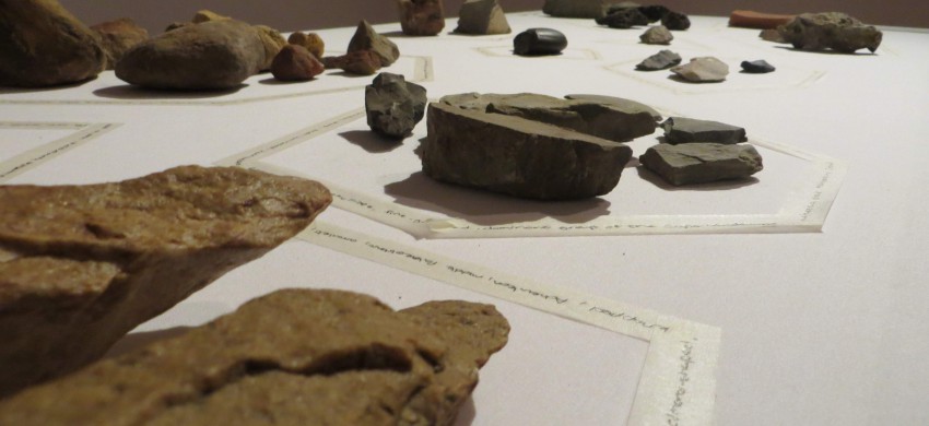 A variety of rocks sourced from Hiddingh Campus in combination with Early and Middle Stone Age tools from the Archaeology department, arranged according to type and combined with a mixture of historical and personal associations.