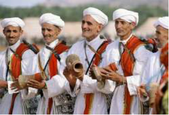 Musicians at a traditional festival in Marrakesh, Morocco