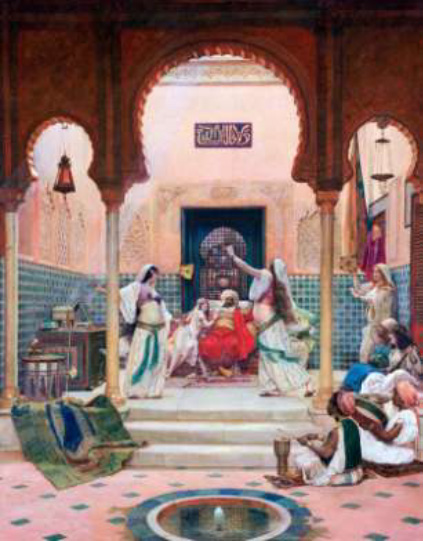 Women slave singers (qiyÄn) and musicians entertaining a caliph or other princely personage in Baghdad. (Image used on the front cover of Caswell 2011; no source details for it are given there.) Source: https://si.wsj.net/public/resources/images/B