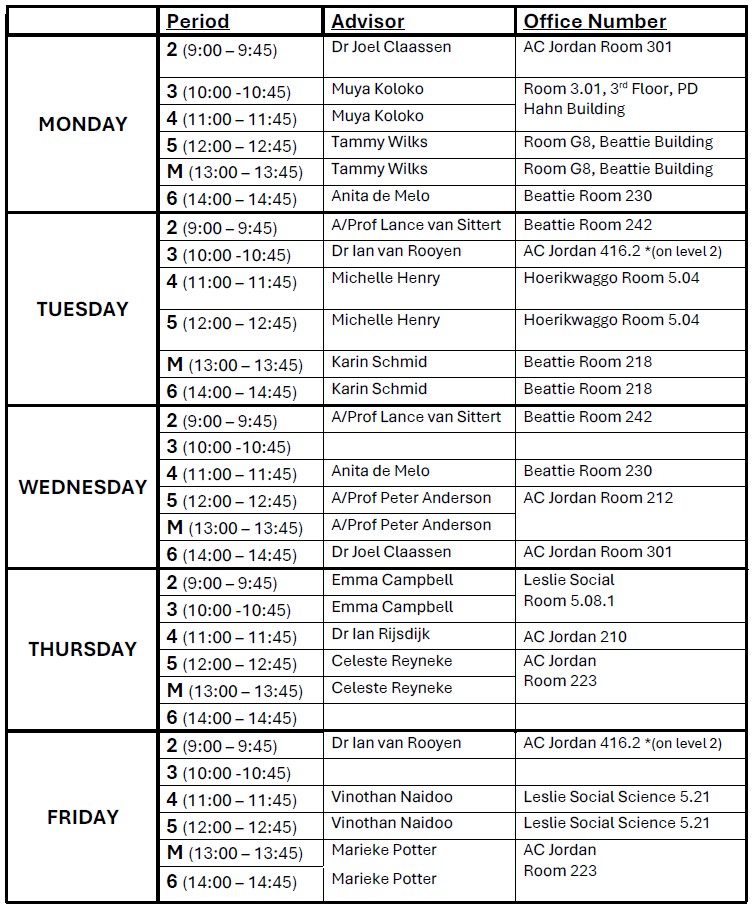 2024 second semester advisor schedule