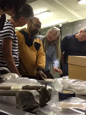 Justine Wintjes, Amanda Esterhuysen, Hussein Suleman, Carolyn Hamilton, Anton Coetzee in the stores of the WITS Archaeology Department.