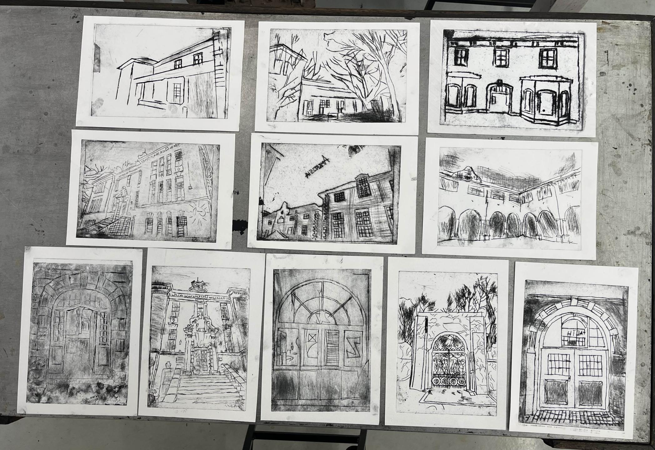 Prints made of buildings