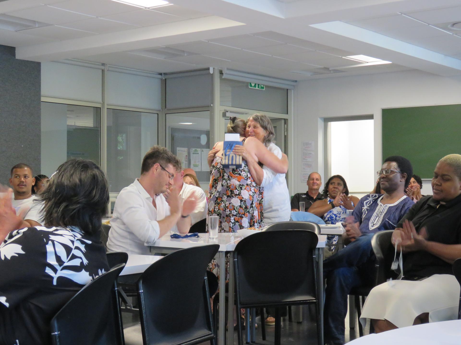 Farewell hug from Jo Hardman