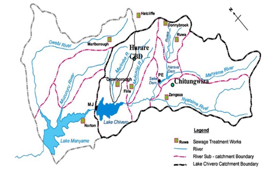 Map of the catchment area of Lake Chivero, Zimbabwe