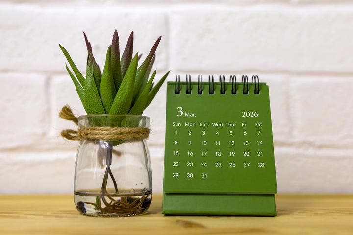 Calendar on desk - March 2026