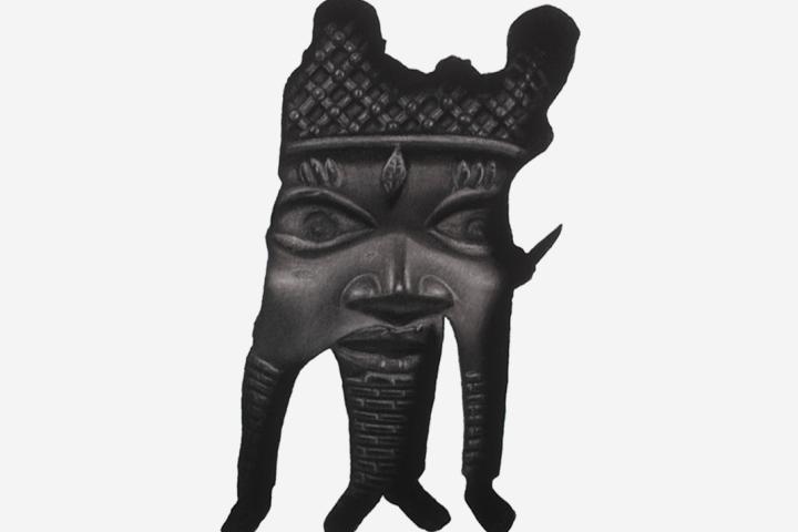 Collage of 2 persons and sculpture