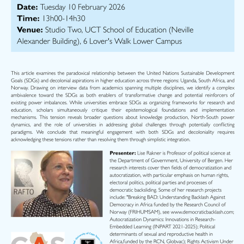 SoE & CAS joint seminar with Prof. Lise Rakner