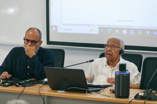 President Pedro Pires is to the right, talking about Cabral’s legacies. 