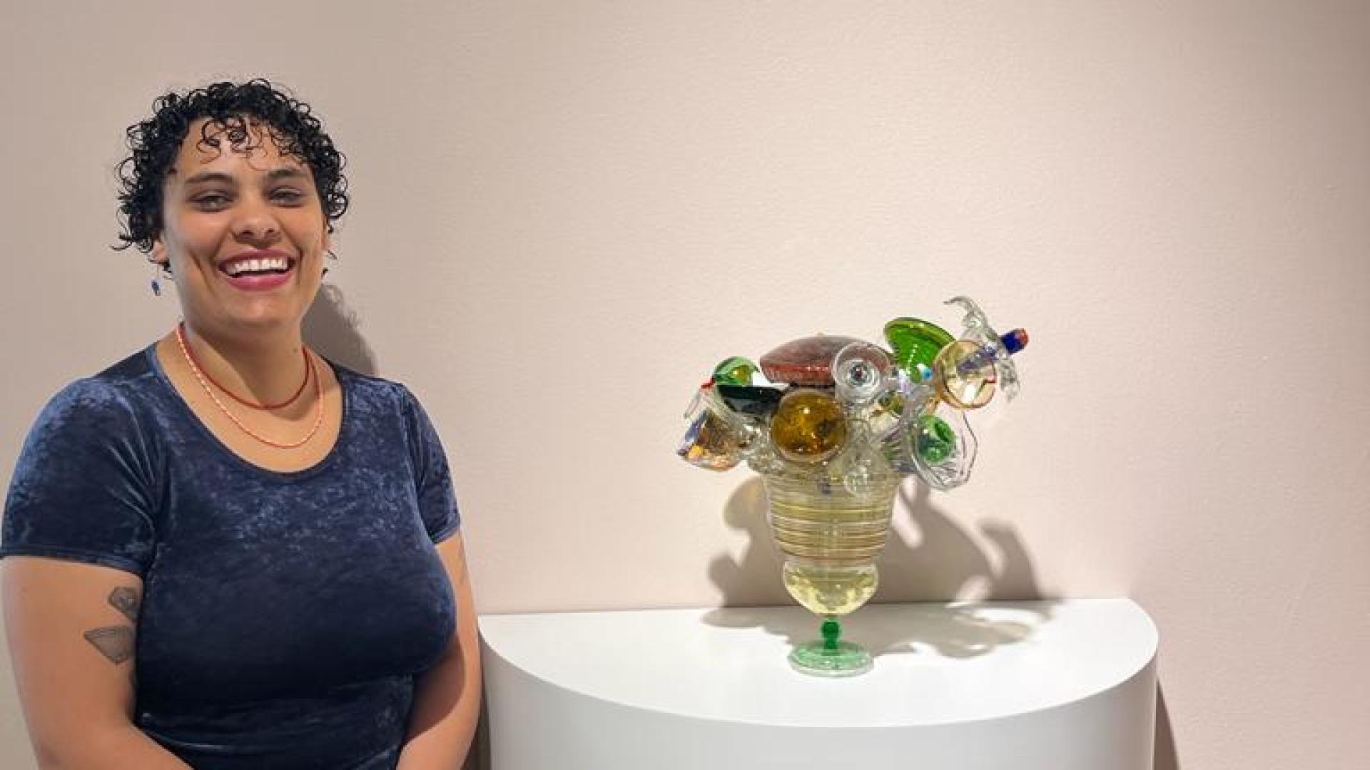 Stephane with one of her art pieces