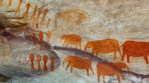 Cave paintings in Cederberg, South Africa. Stock photo