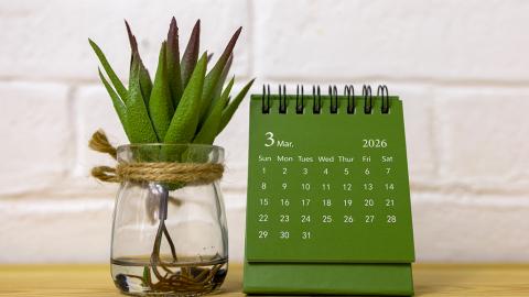 Calendar on desk - March 2026