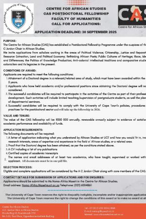  CAS - AC Jordan Chair - Postdoctoral Fellowship Call 2025