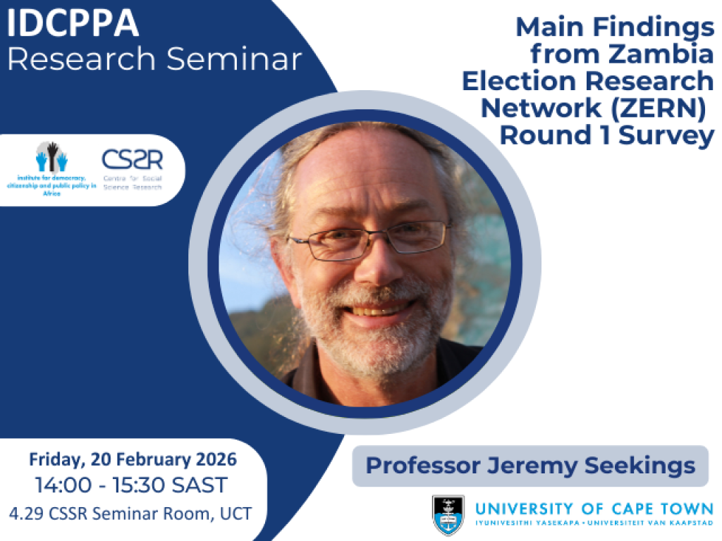 IDCPPA, Research Seminar, Jeremy Seekings