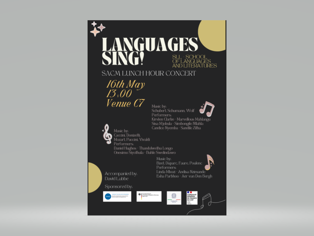 Invitation to Languages Sing! Lunch Hour Concert 16th May 13-14 in C7 at SACM